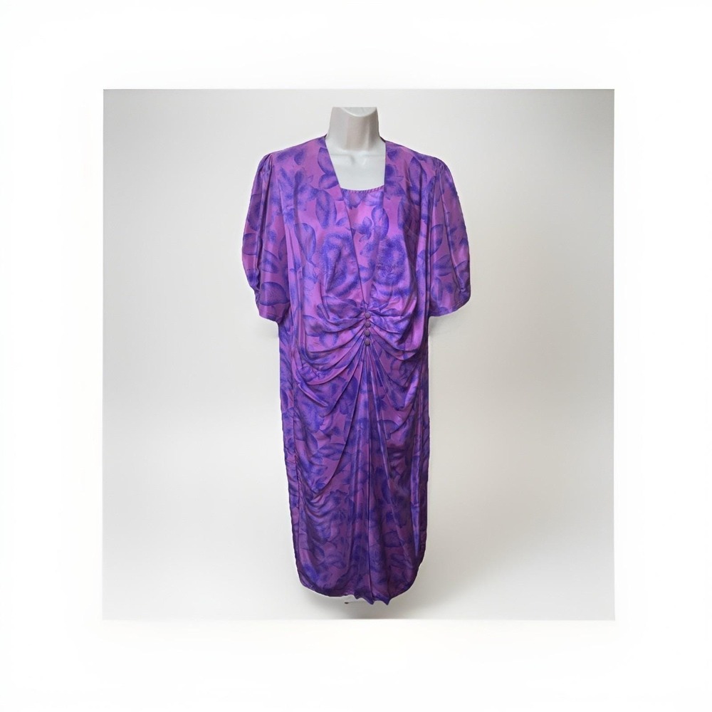 100% Silk Dress Vintage Nora Noh Ruched Gathered Slimming Vintage Korea Modest